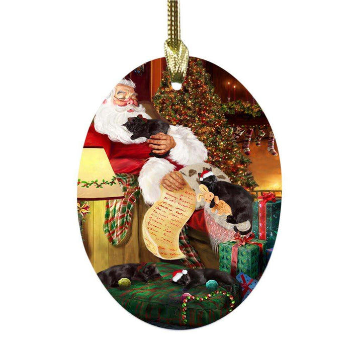 Black Cats and Kittens Sleeping with Santa Oval Glass Christmas Ornament OGOR49251