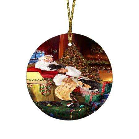 Black Cats and Kittens Sleeping with Santa Round Christmas Ornament D390