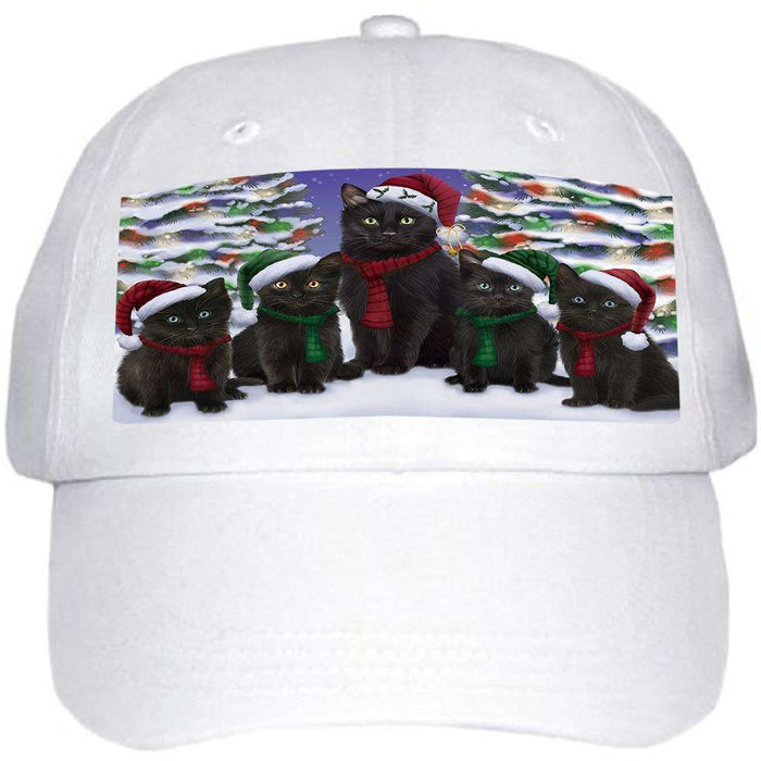 Black Cats Christmas Family Portrait in Holiday Scenic Background Ball Hat Cap HAT61857