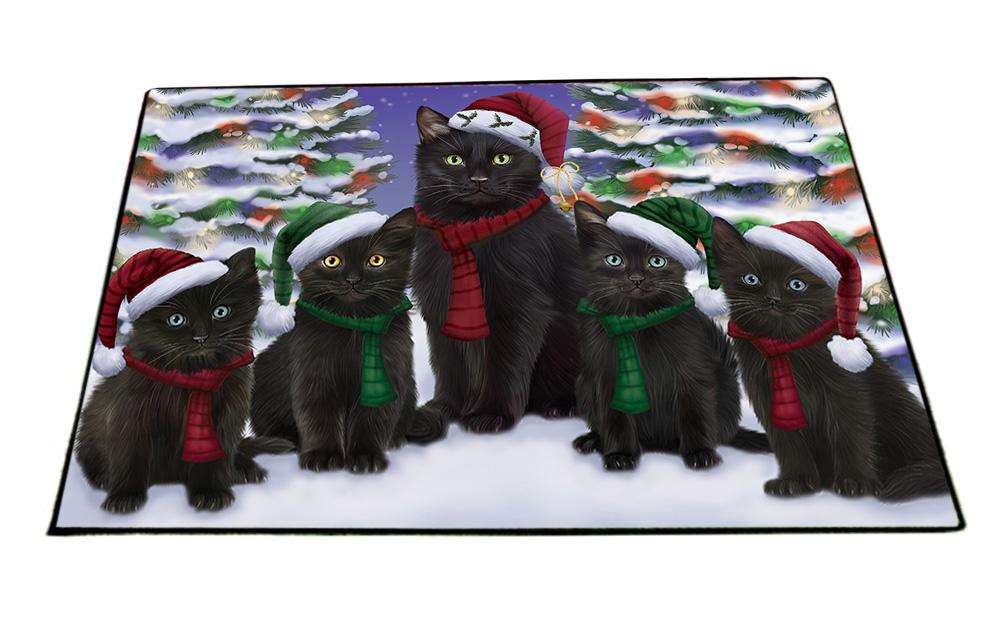 Black Cats Christmas Family Portrait in Holiday Scenic Background Floormat FLMS51921
