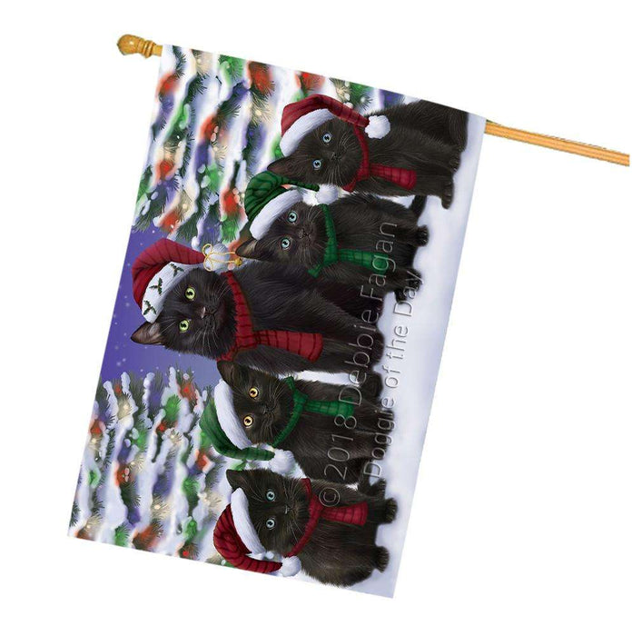 Black Cats Christmas Family Portrait in Holiday Scenic Background House Flag FLG52789