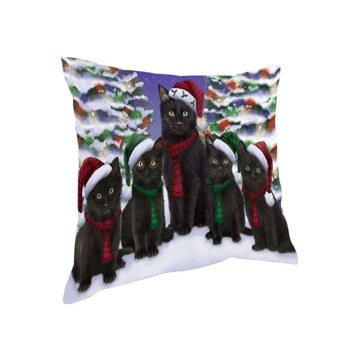 Black Cats Christmas Family Portrait in Holiday Scenic Background Pillow PIL66988