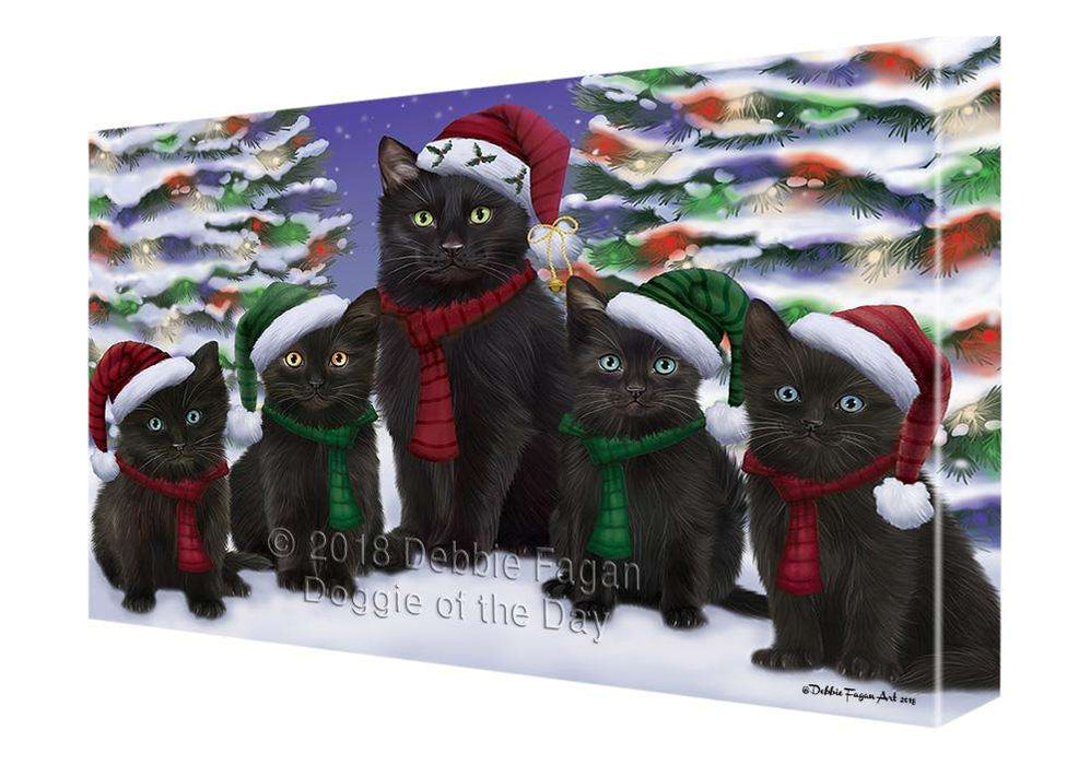 Black Cats Christmas Family Portrait in Holiday Scenic Background  Canvas Print Wall Art Décor CVS91169
