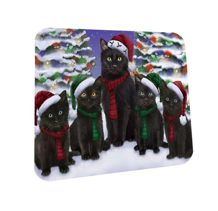Black Cats Christmas Family Portrait in Holiday Scenic Background  Coasters Set of 4 CST52667