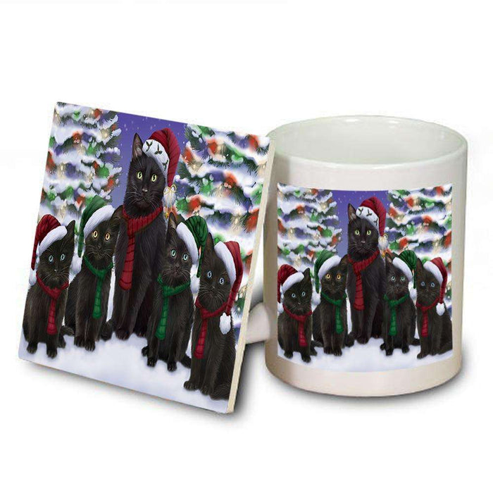 Black Cats Christmas Family Portrait in Holiday Scenic Background  Mug and Coaster Set MUC52700