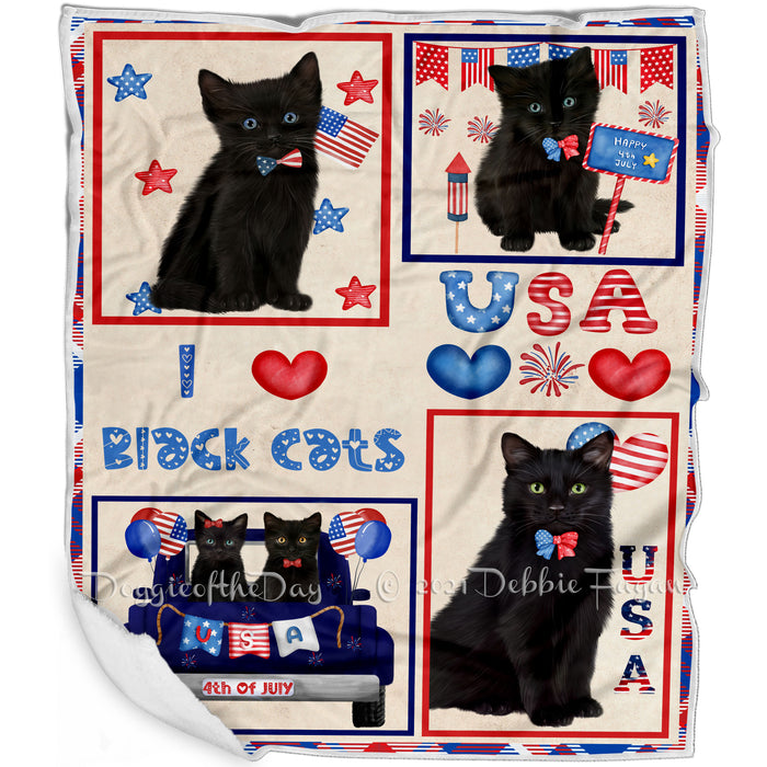 4th of July Independence Day I Love USA Black Cats Blanket BLNKT143479