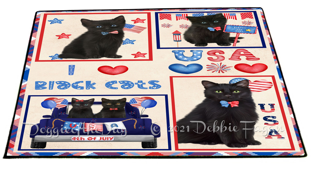 4th of July Independence Day I Love USA Black Cats Floormat FLMS56134 Floormat FLMS56134