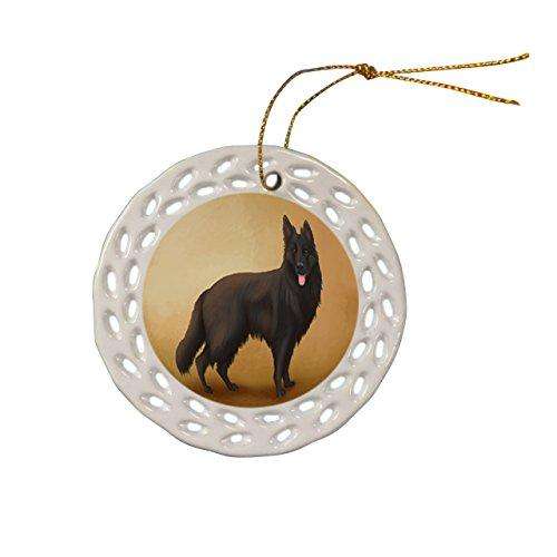 Black German Shepherd Dog Christmas Doily Ceramic Ornament