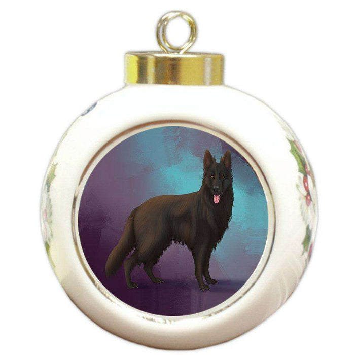 Black German Shepherd Dog Round Ball Christmas Ornament