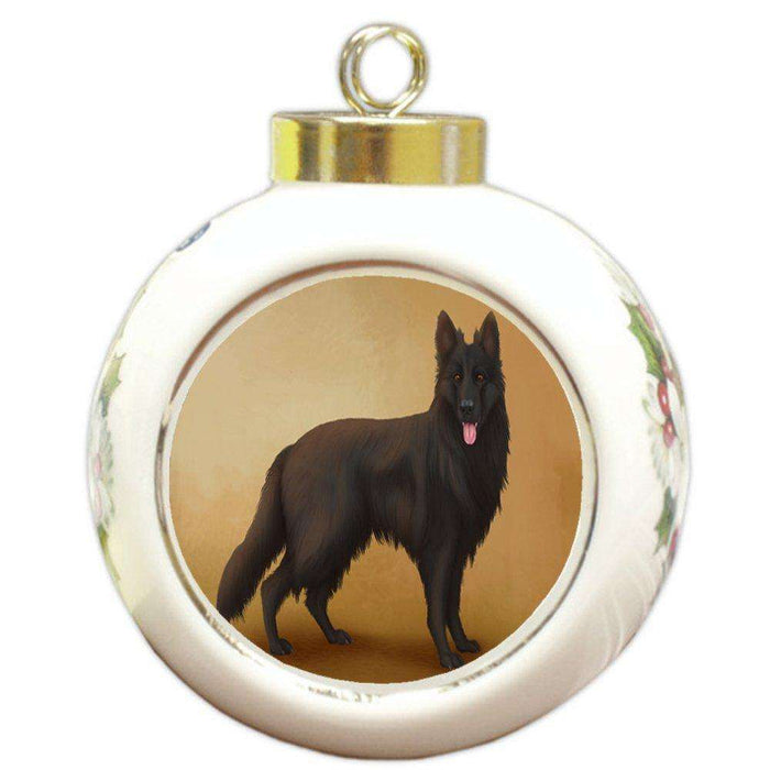 Black German Shepherd Dog Round Ceramic Ball Christmas Ornament