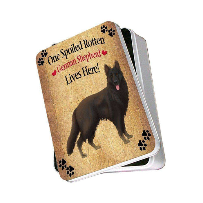 Black German Shepherd Spoiled Rotten Dog Photo Storage Tin