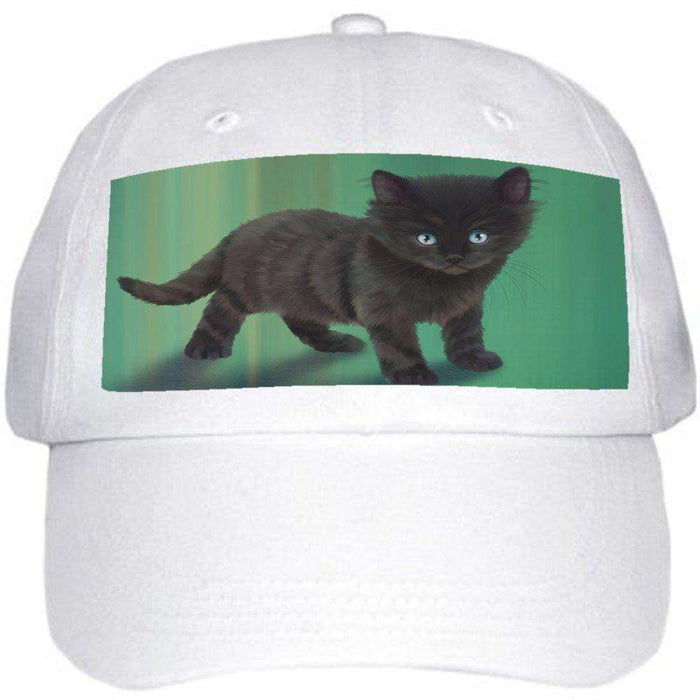 Black Kitten Cat Ball Hat Cap Off White