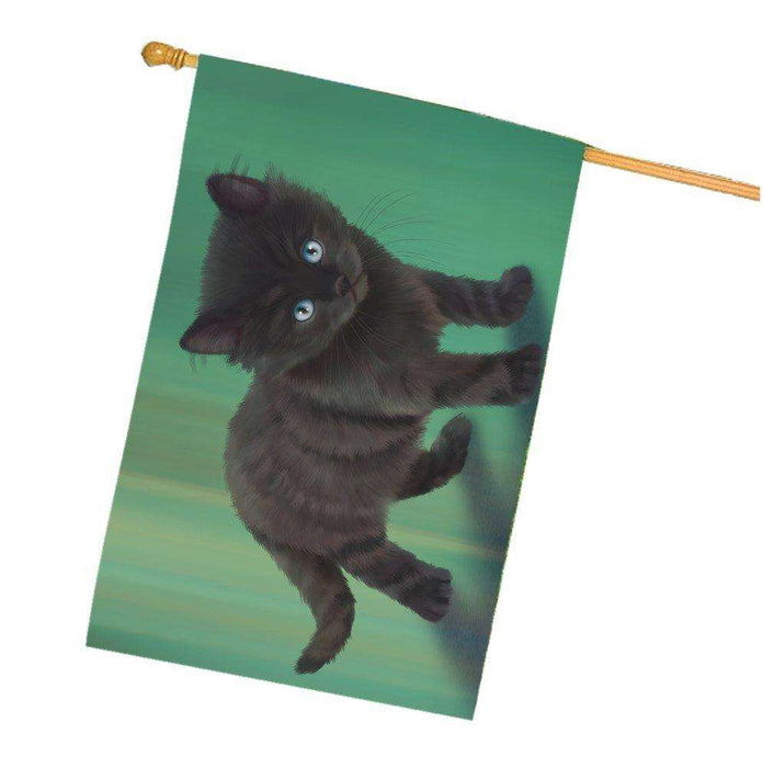 Black Kitten Cat House Flag
