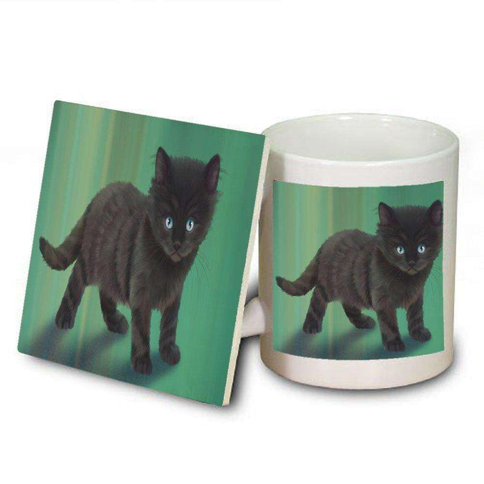 Black Kitten Cat Mug and Coaster Set