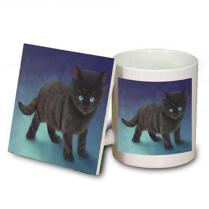 Black Kitten Cat Mug and Coaster Set