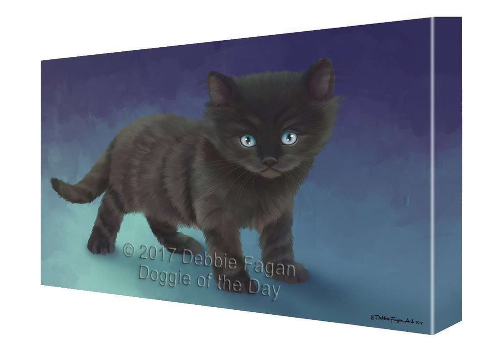 Black Kitten Cat Painting Printed on Canvas Wall Art