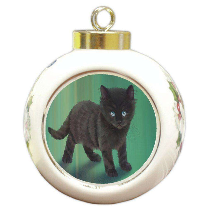 Black Kitten Cat Round Ceramic Ball Christmas Ornament