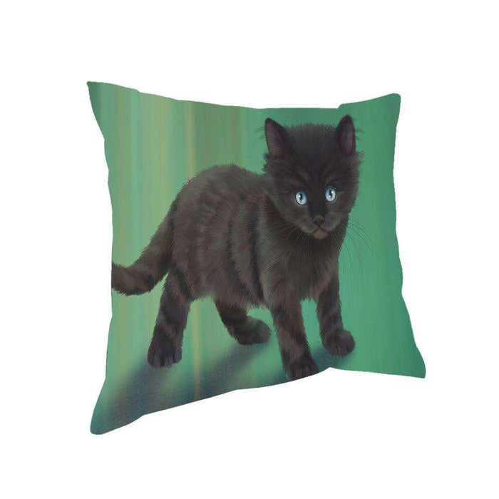 Black Kitten Cat Throw Pillow