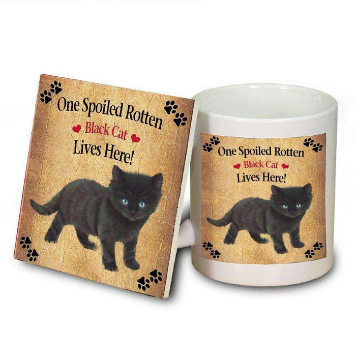 Black Kitten Spoiled Rotten Cat Mug and Coaster Set