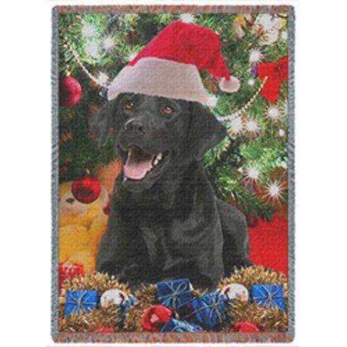 Black Lab Labrador Retriever Dog Christmas Holiday Woven Throw Blanket 54 x 38