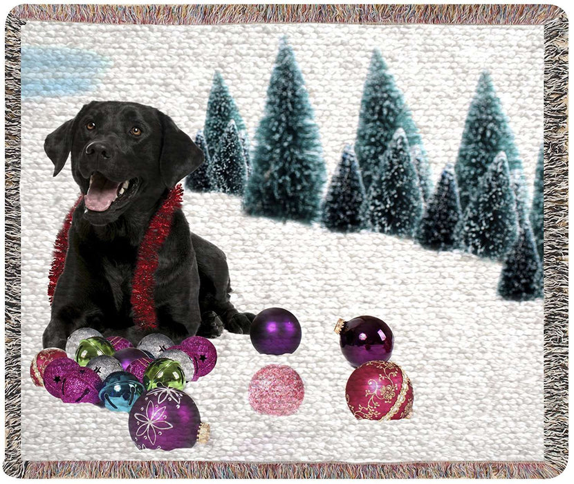 Black Labrador Christmas Woven Throw Blanket 54 x 38