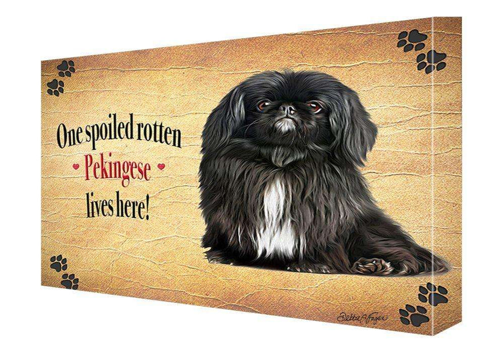 Black Pekingese Spoiled Rotten Dog Painting Printed on Canvas Wall Art Signed