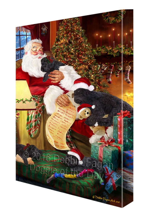 Black Russian Terrier Dog and Puppies Sleeping with Santa Canvas Gallery Wrap 1.5" Inch