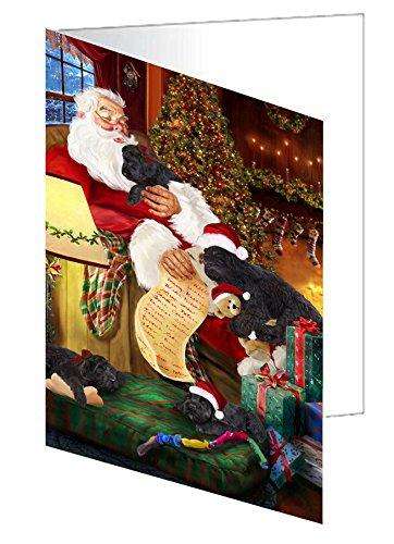 Black Russian Terrier Dog and Puppies Sleeping with Santa Handmade Artwork Assorted Pets Greeting Cards and Note Cards with Envelopes for All Occasions and Holiday Seasons