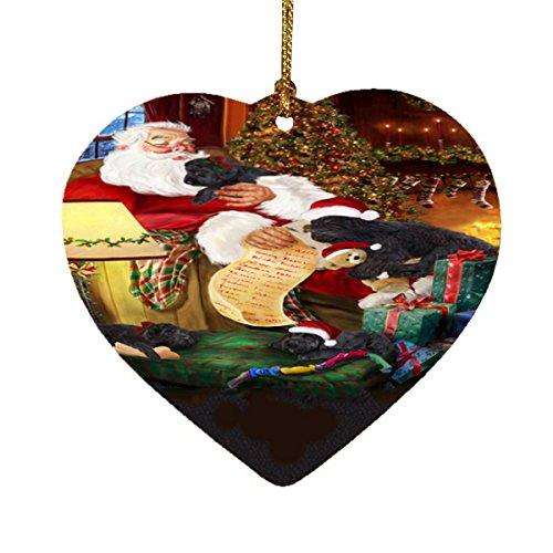 Black Russian Terrier Dog and Puppies Sleeping with Santa Heart Christmas Ornament