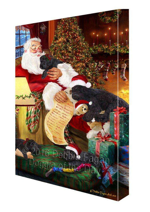 Black Russian Terrier Dog and Puppies Sleeping with Santa Painting Printed on Canvas Wall Art