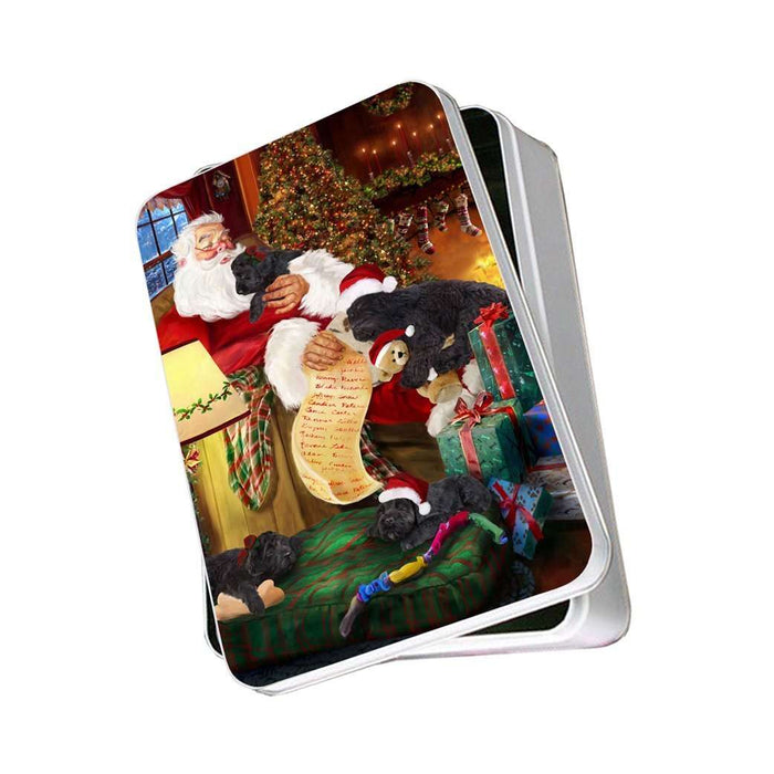 Black Russian Terrier Dog and Puppies Sleeping with Santa Photo Storage Tin