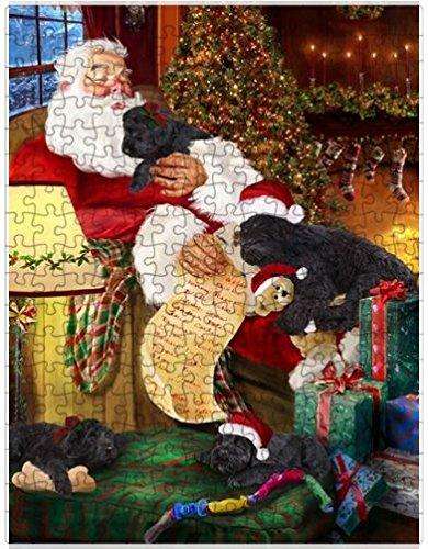 Black Russian Terrier Dog and Puppies Sleeping with Santa Puzzle with Photo Tin