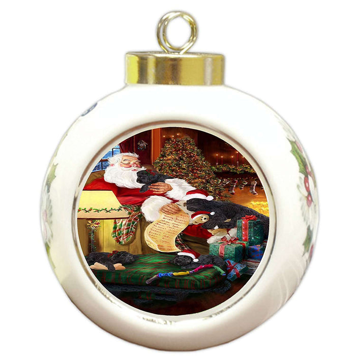 Black Russian Terrier Dog and Puppies Sleeping with Santa Round Ball Christmas Ornament