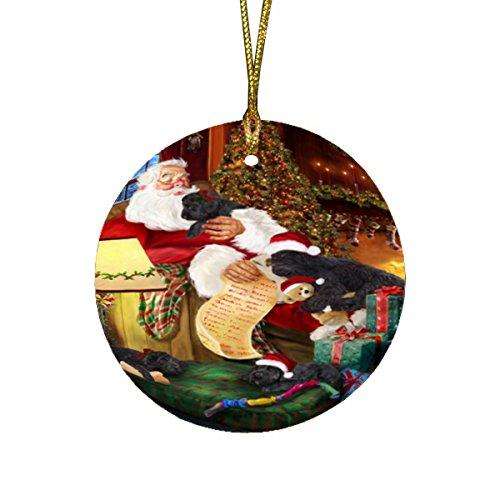 Black Russian Terrier Dog and Puppies Sleeping with Santa Round Christmas Ornament