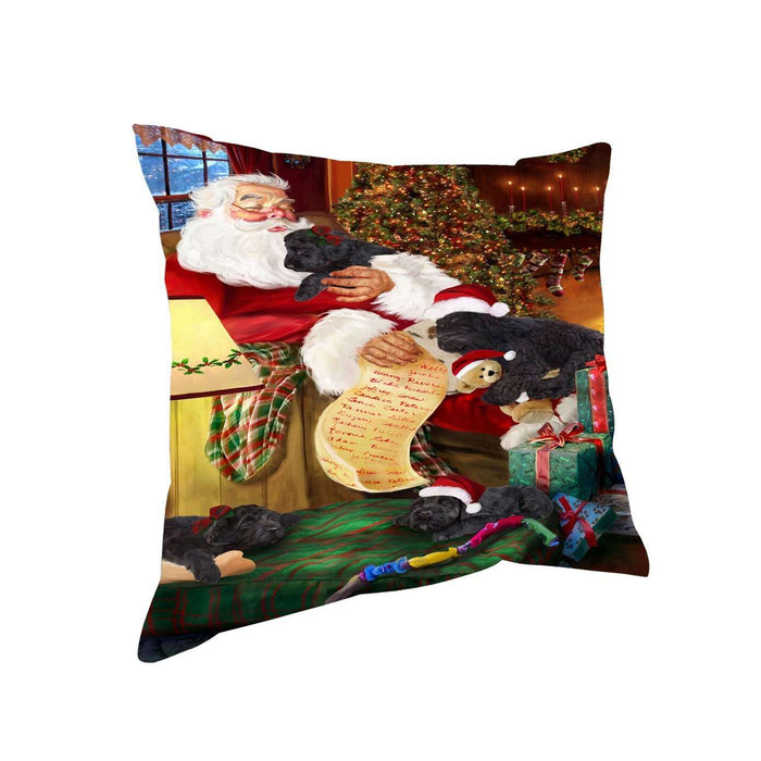Black Russian Terrier Dog and Puppies Sleeping with Santa Throw Pillow
