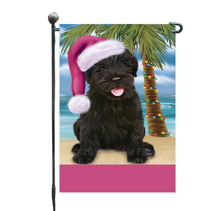 Personalized Summertime Happy Holidays Christmas Black Russian Terrier Dog on Tropical Island Beach  Custom Garden Flags GFLG-DOTD-A60416