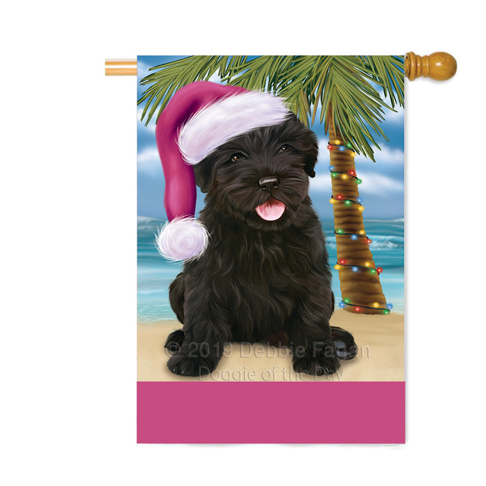 Personalized Summertime Happy Holidays Christmas Black Russian Terrier Dog on Tropical Island Beach Custom House Flag FLG-DOTD-A60472