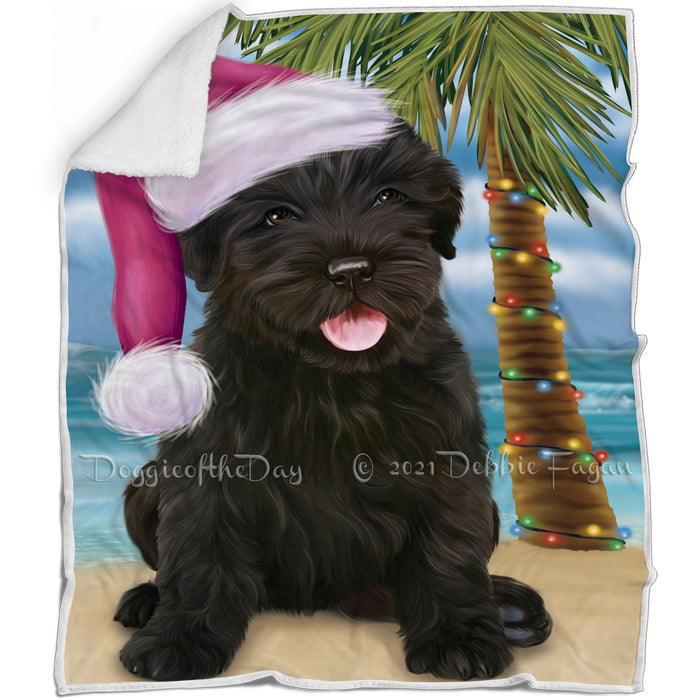 Summertime Happy Holidays Christmas Black Russian Terrier Dog on Tropical Island Beach Blanket