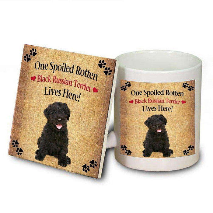 Black Russian Terrier Puppy Spoiled Rotten Dog Mug and Coaster Set