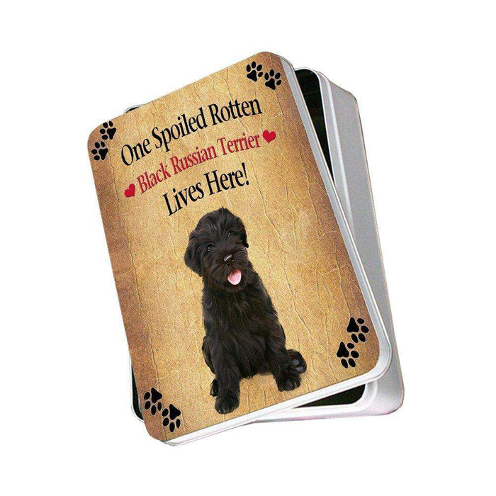 Black Russian Terrier Puppy Spoiled Rotten Dog Photo Storage Tin