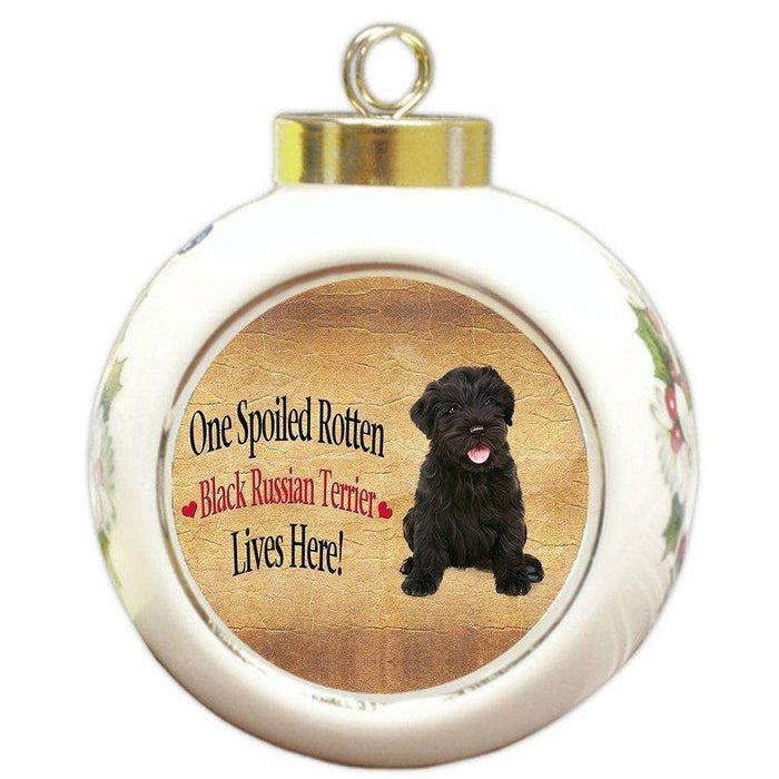 Black Russian Terrier Puppy Spoiled Rotten Dog Round Ball Christmas Ornament