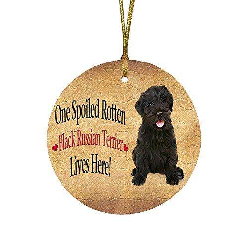 Black Russian Terrier Puppy Spoiled Rotten Dog Round Christmas Ornament