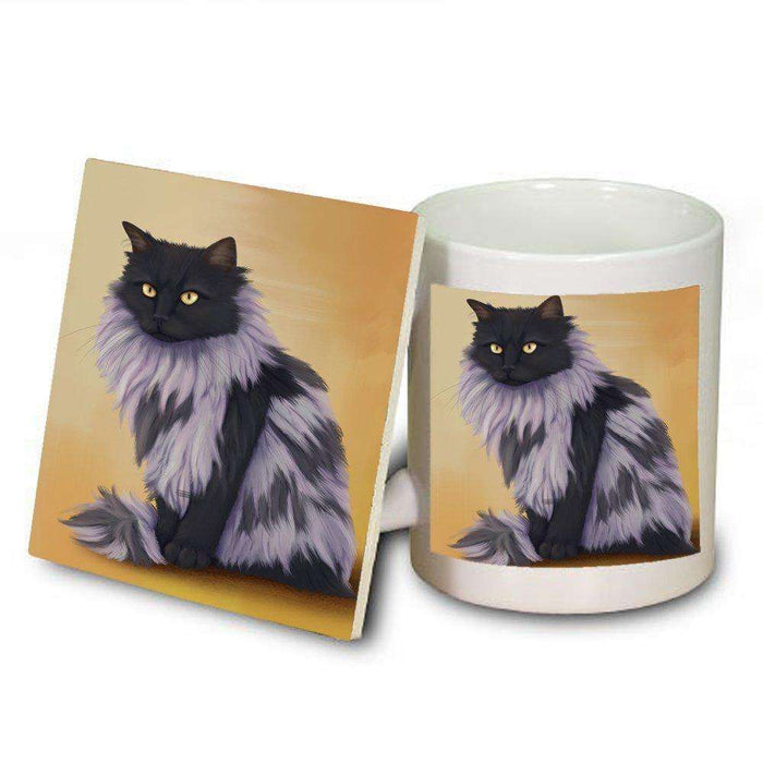 Black Smoke Norwegian Forest Cat Mug and Coaster Set