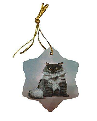 Black Smoke Siberian Cat Christmas Snowflake Ceramic Ornament