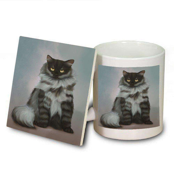 Black Smoke Siberian Cat Mug and Coaster Set