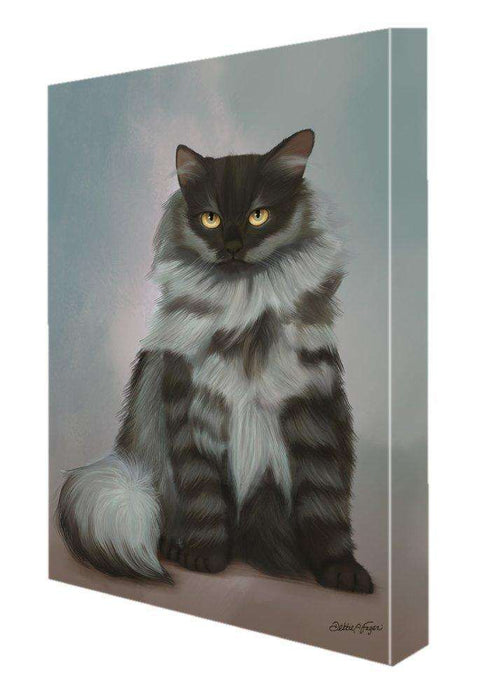 Black Smoke Siberian Cat Painting Printed on Canvas Wall Art Signed