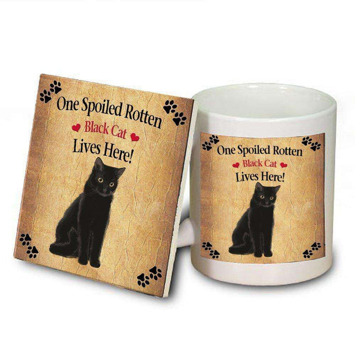 Black Spoiled Rotten Cat Mug and Coaster Set