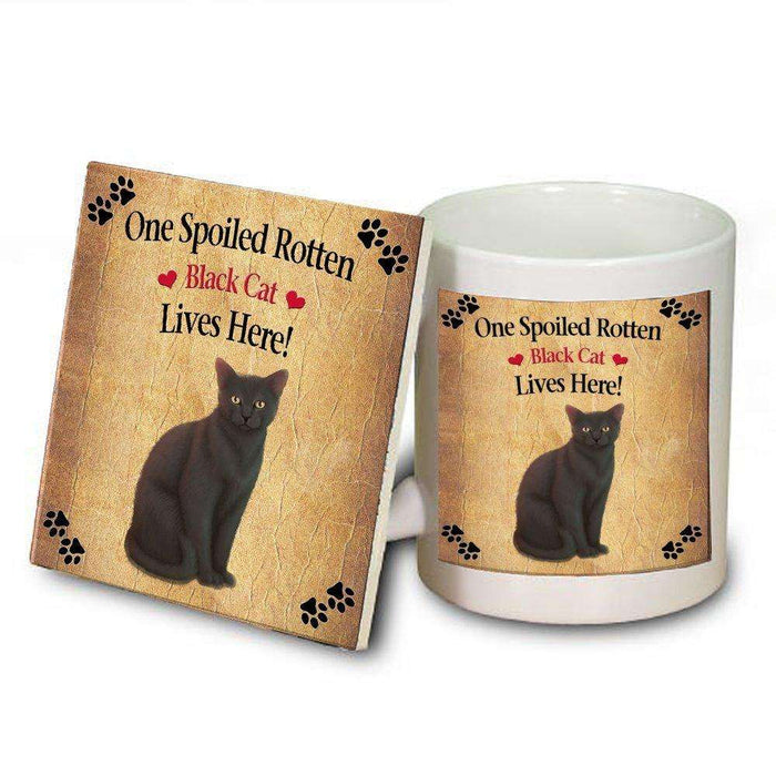 Black Spoiled Rotten Cat Mug and Coaster Set