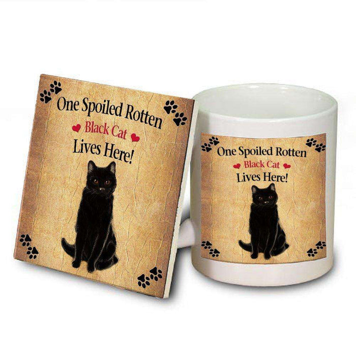 Black Spoiled Rotten Cat Mug and Coaster Set