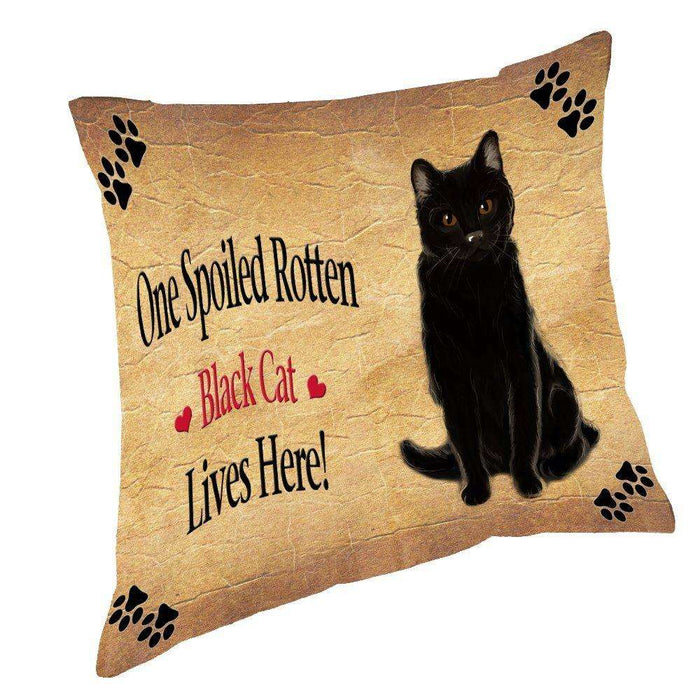 Black Spoiled Rotten Cat Throw Pillow